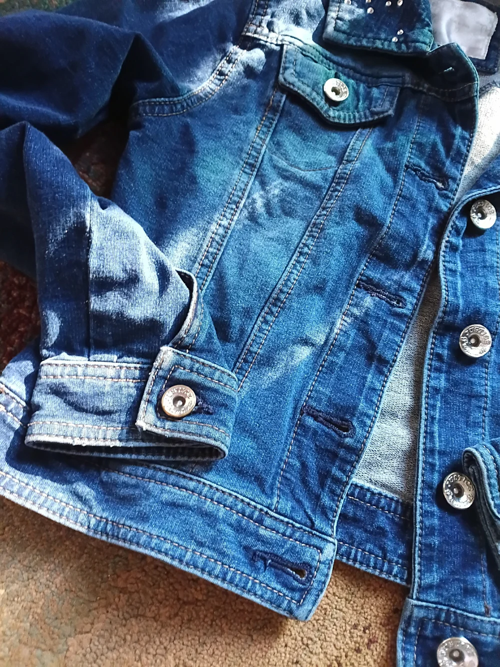 Justice Dark Blue Denim Jacket with Studded Collar